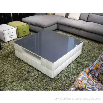 Square design tempered glass top coffee table
